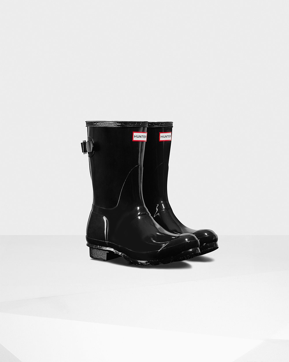 Botas de Lluvia Cortas Hunter Mujer - Original Back Adjustable Gloss - Negros - QKYBVNS-82